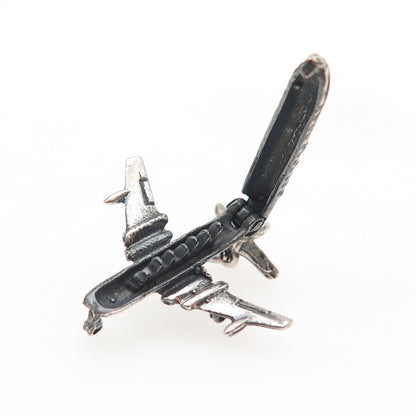 925 Sterling Silver Vintage BOAC Comet IV Airplane Oxidized Locket Charm Pendant