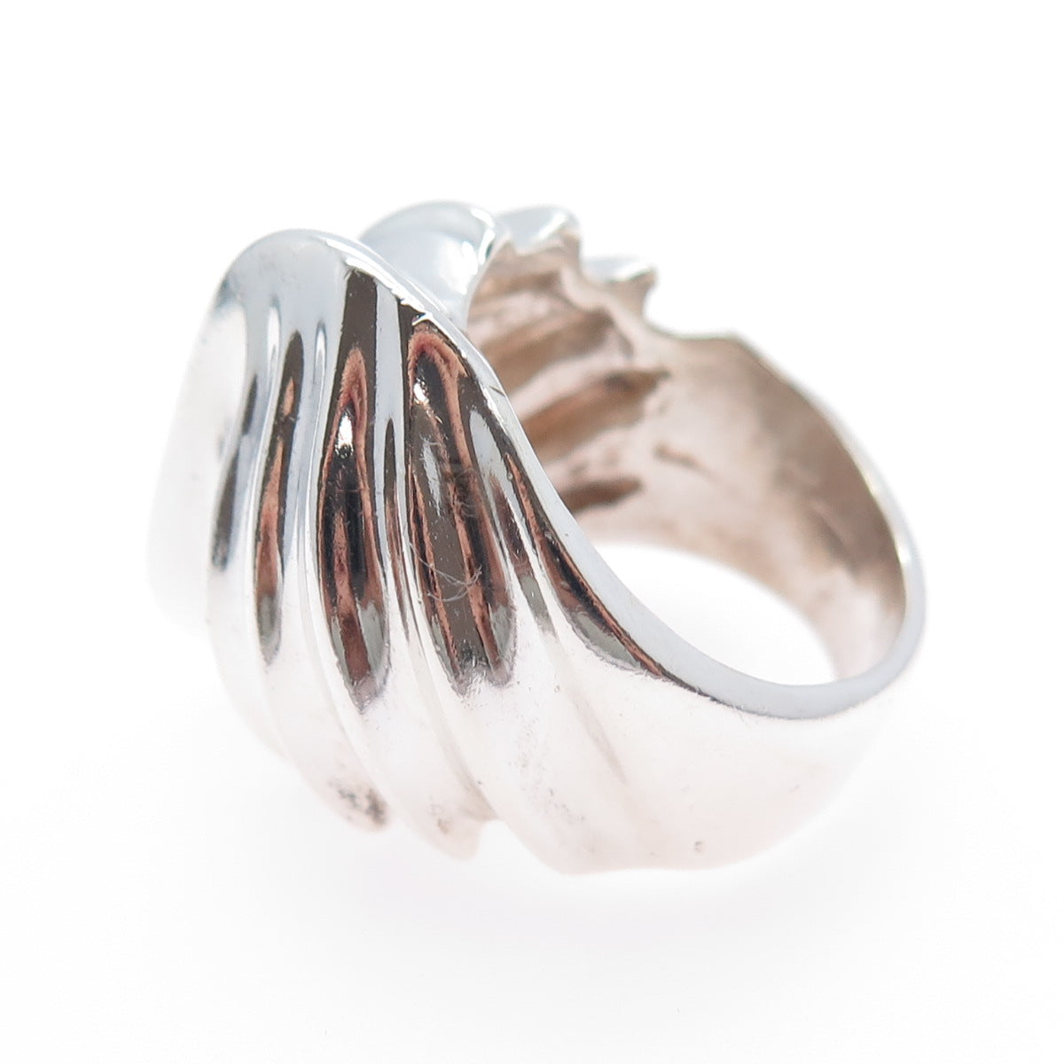 925 Sterling Silver Vintage Mexico Modernist Wavy Dome Ring Size 7.5