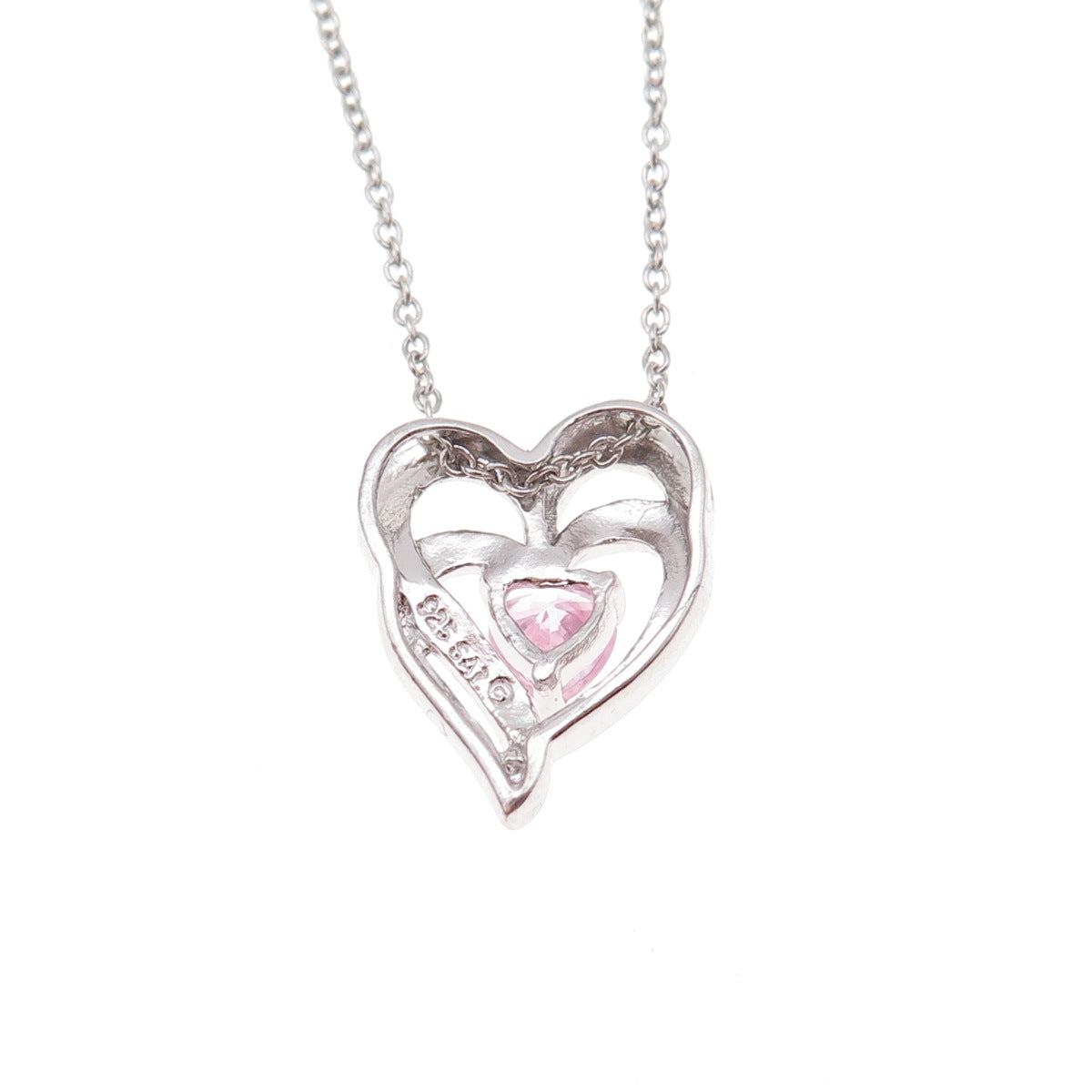 Sai 925 Sterling Silver Pink C Z Heart Cable Chain Necklace 18"