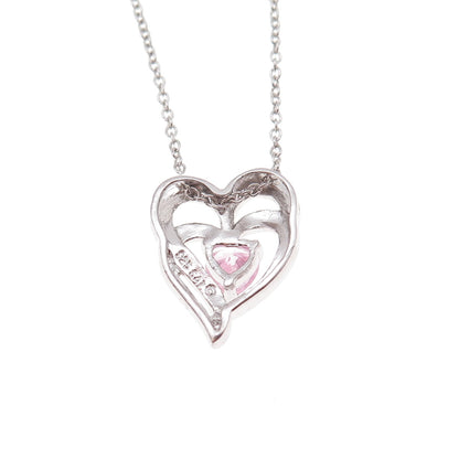 Sai 925 Sterling Silver Pink C Z Heart Cable Chain Necklace 18"