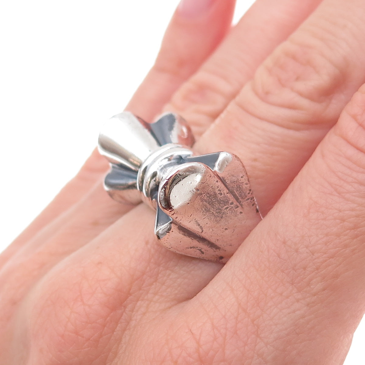 925 Sterling Silver Vintage Italy Modernist Box Oxidized Ring Size 7.75