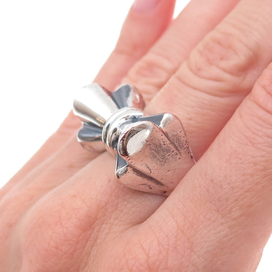 925 Sterling Silver Vintage Italy Modernist Box Oxidized Ring Size 7.75