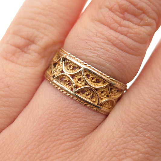 925 Sterling Silver Gold Plated Vintage Israel Ornate Band Ring Size 6