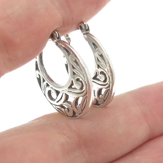 925 Sterling Silver Vintage Floral Hoop Disc Earrings