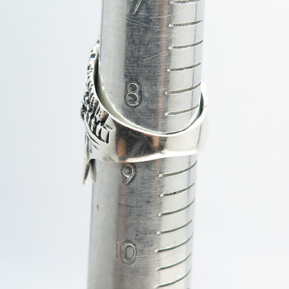925 Sterling Silver Vintage Indian Chief Tribal Statement Ring Size 8.75