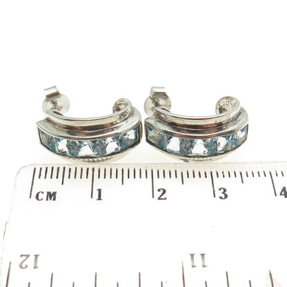 MICHELLE ALBALA 925 Sterling Silver Vintage Real Blue Topaz Half Hoop Earrings