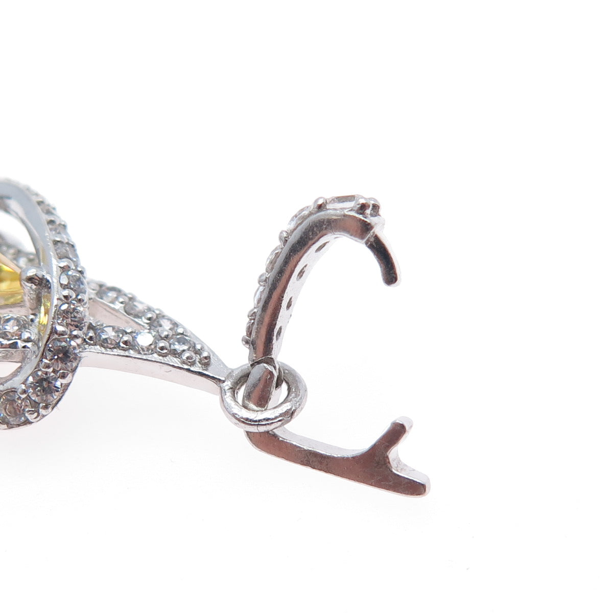 925 Sterling Silver Pear-Cut Canary & Round-Cut White C Z Twisted Charm Pendant