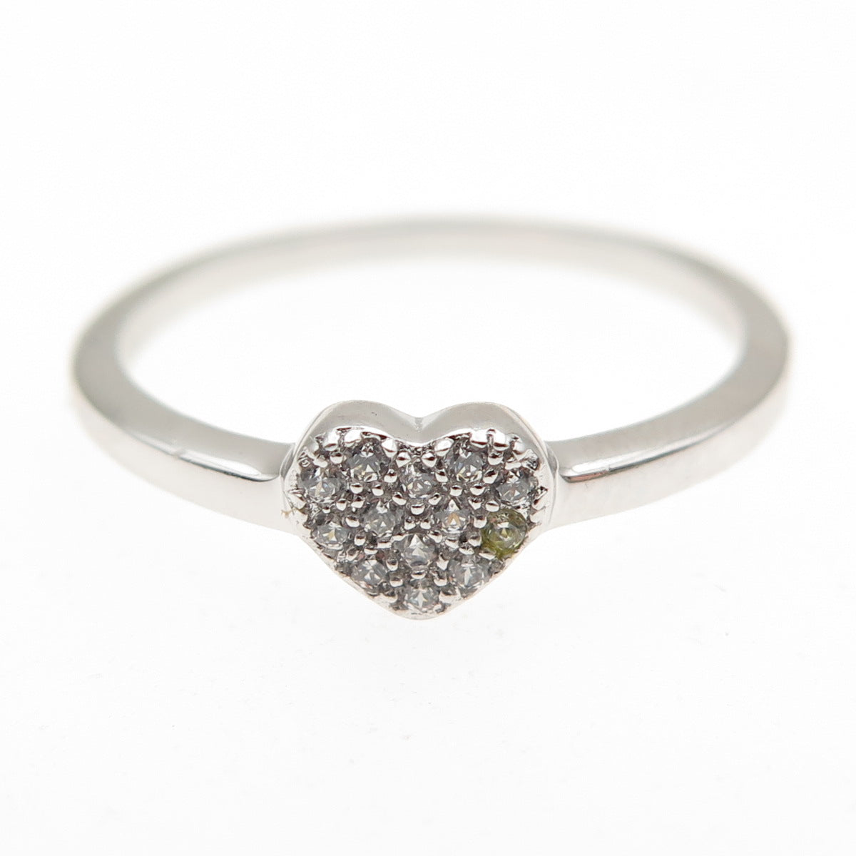 925 Sterling Silver Round-Cut C Z Heart Ring Size 7