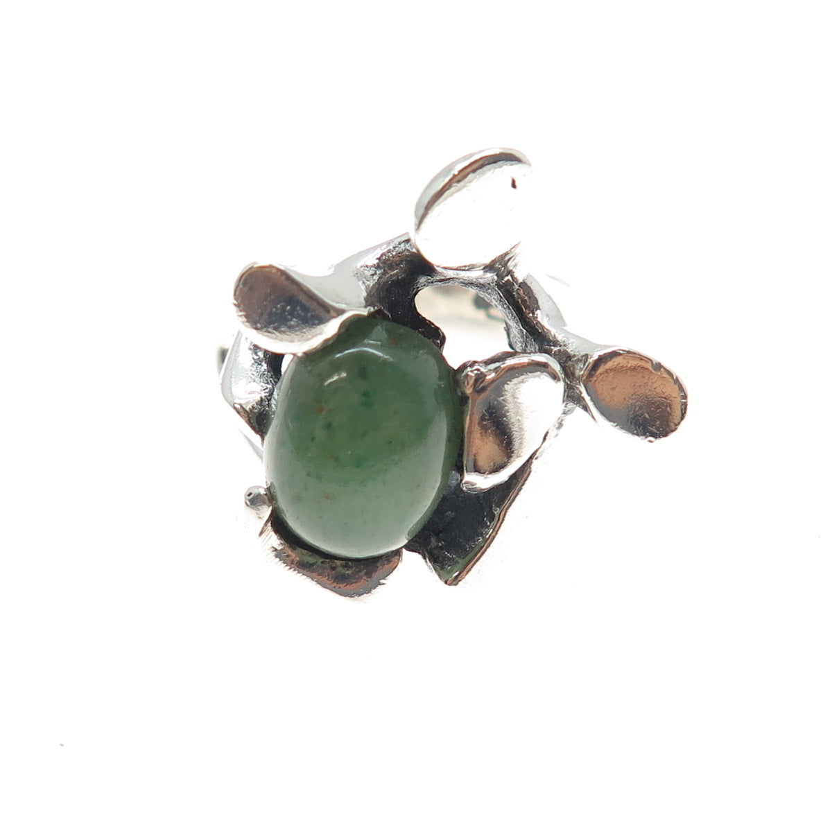 950 Silver Vintage Mexico Real Jade Modernist Oxidized Ring Size 8.25