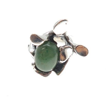 950 Silver Vintage Mexico Real Jade Modernist Oxidized Ring Size 8.25