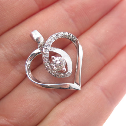 925 Sterling Silver Real Round-Cut Diamond Heart Charm Pendant