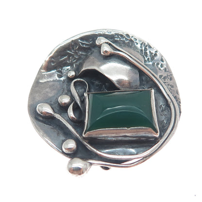 JM Joseph Masaniello Sterling Silver Vintage Real Green Onyx Leaf Brooch Pendant