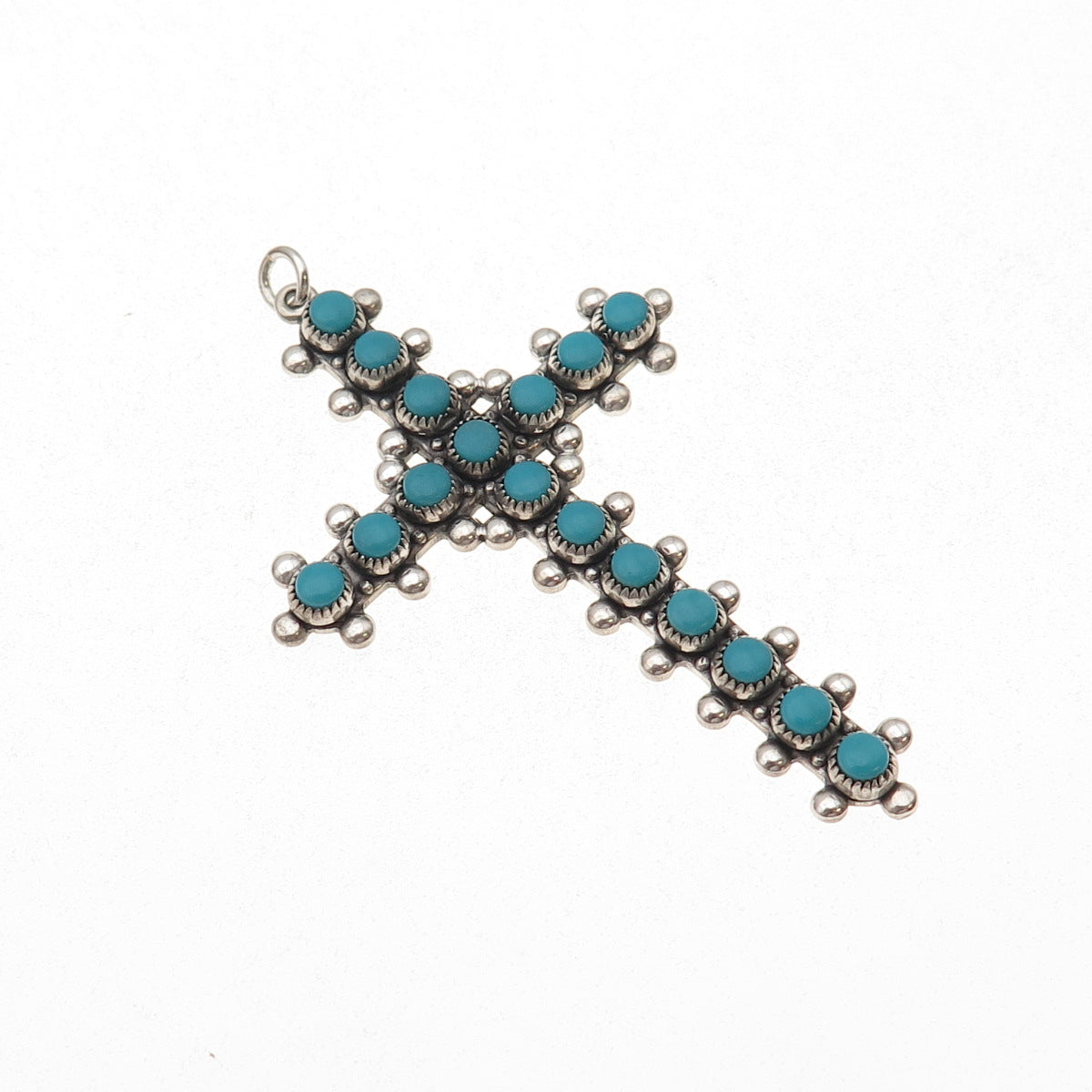 Bell Trading Post Old Pawn Sterling Vintage Turquoise Cross Snake Eye Pendant