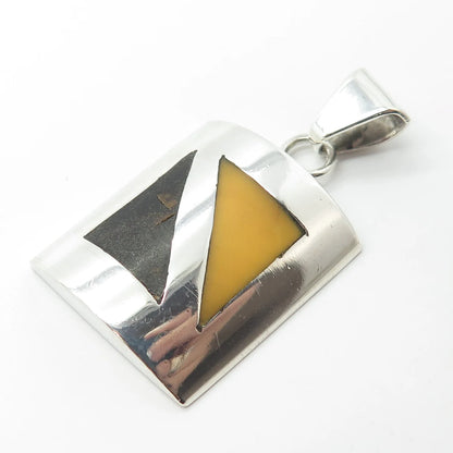 925 Sterling Silver Vintage Real Scottish Amber & Wood Pendant