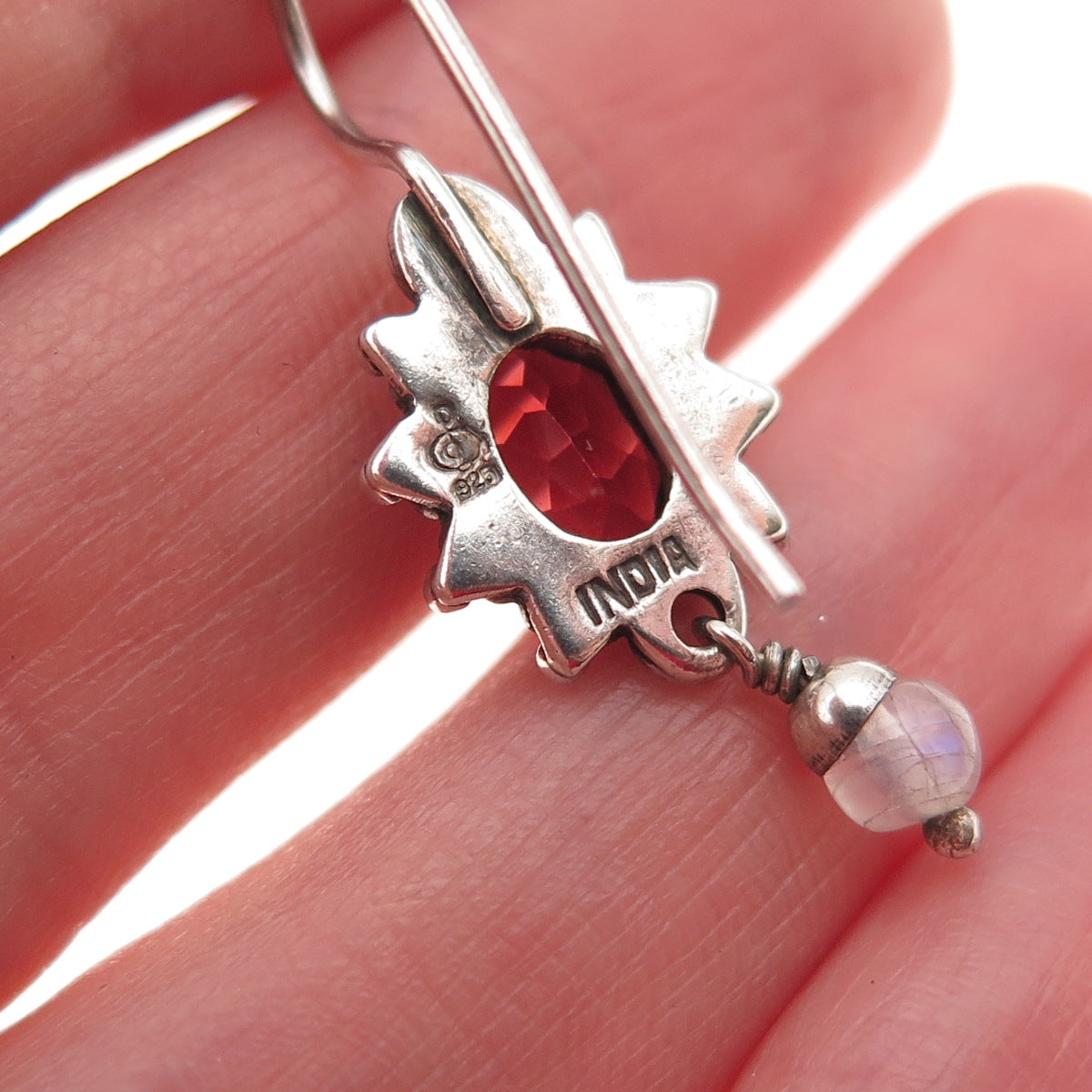 DP Doug Paulus 925 Sterling Silver Vintage Real Red Garnet & Moonstone Earrings