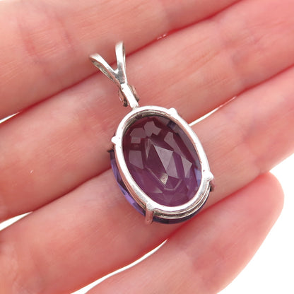 925 Sterling Silver Vintage Lab-Created Peacock Sapphire & C Z Charm Pendant