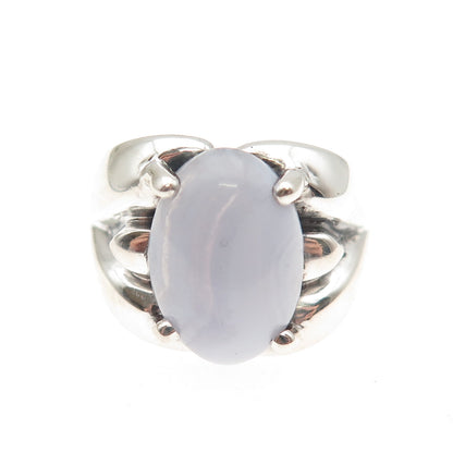 KABANA 925 Sterling Silver Vintage Real Lace Agate Modernist Ring Size 7