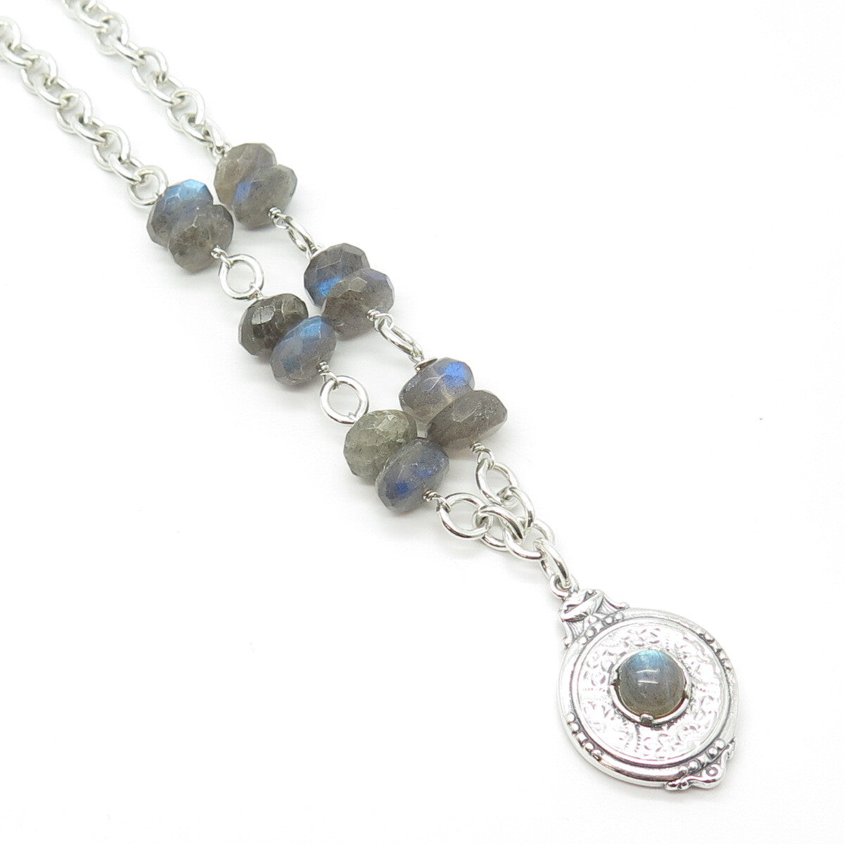 925 Sterling Silver Vintage Alana Love Real Labradorite Gemstone Necklace 16"
