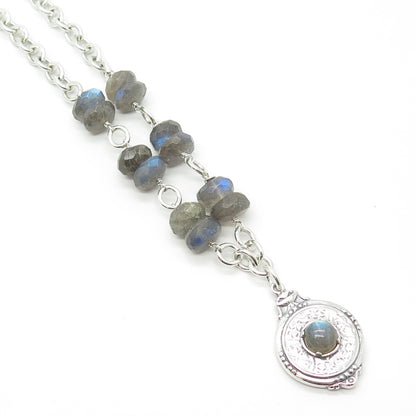 925 Sterling Silver Vintage Alana Love Real Labradorite Gemstone Necklace 16"