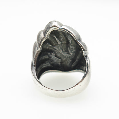 925 Sterling Silver Vintage Modernist Seashell Oxidized Ring Size 8
