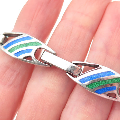 925 Sterling Silver Vintage Italy Enamel Modernist Panel Link Bracelet 7.25"