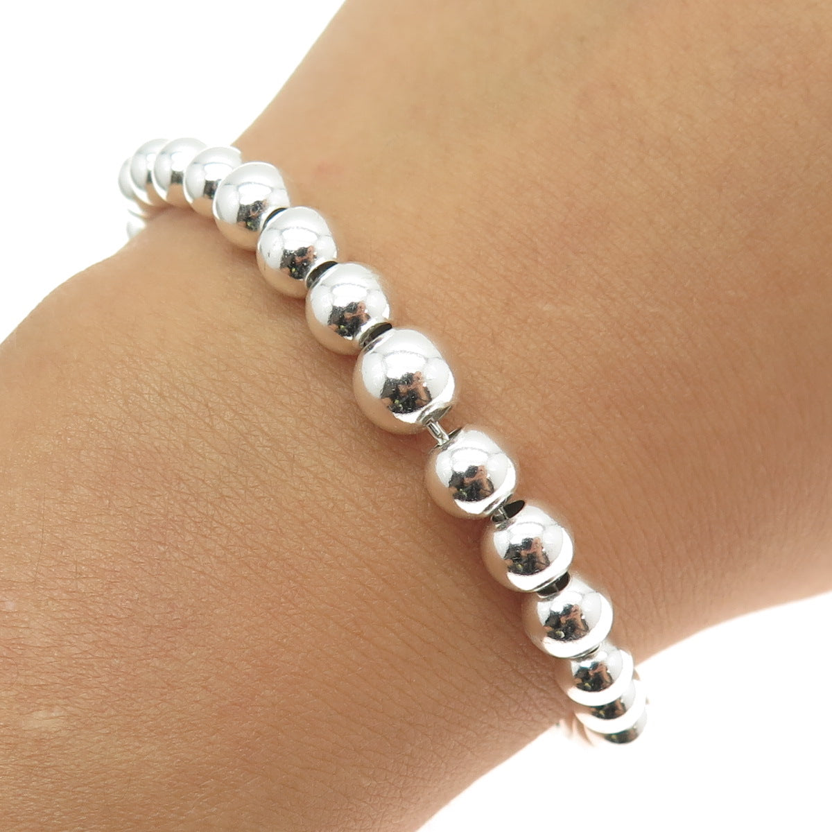 HAN 925 Sterling Silver Graduated Ball Beaded Link Bracelet 7"