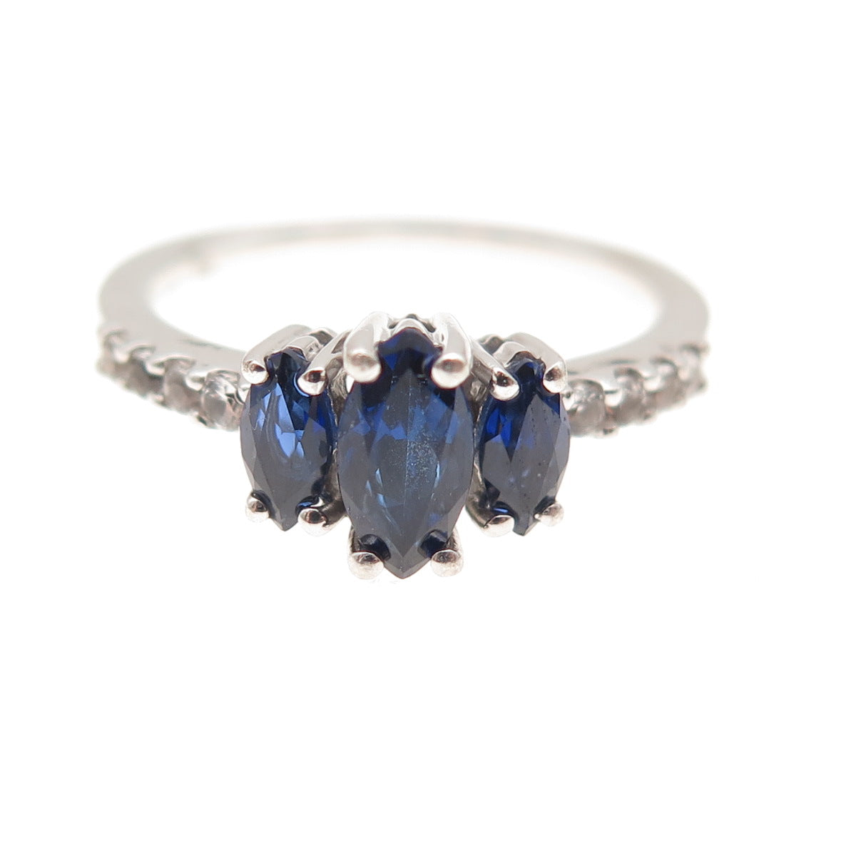 Sai 925 Sterling Silver Vintage Real Sapphire & White Topaz Ring Size 6