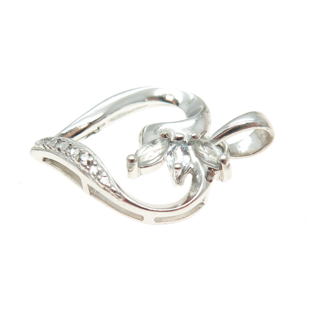 ROSS SIMONS 925 Sterling Silver Diamond Accent & Blue Topaz Heart Mini Pendant