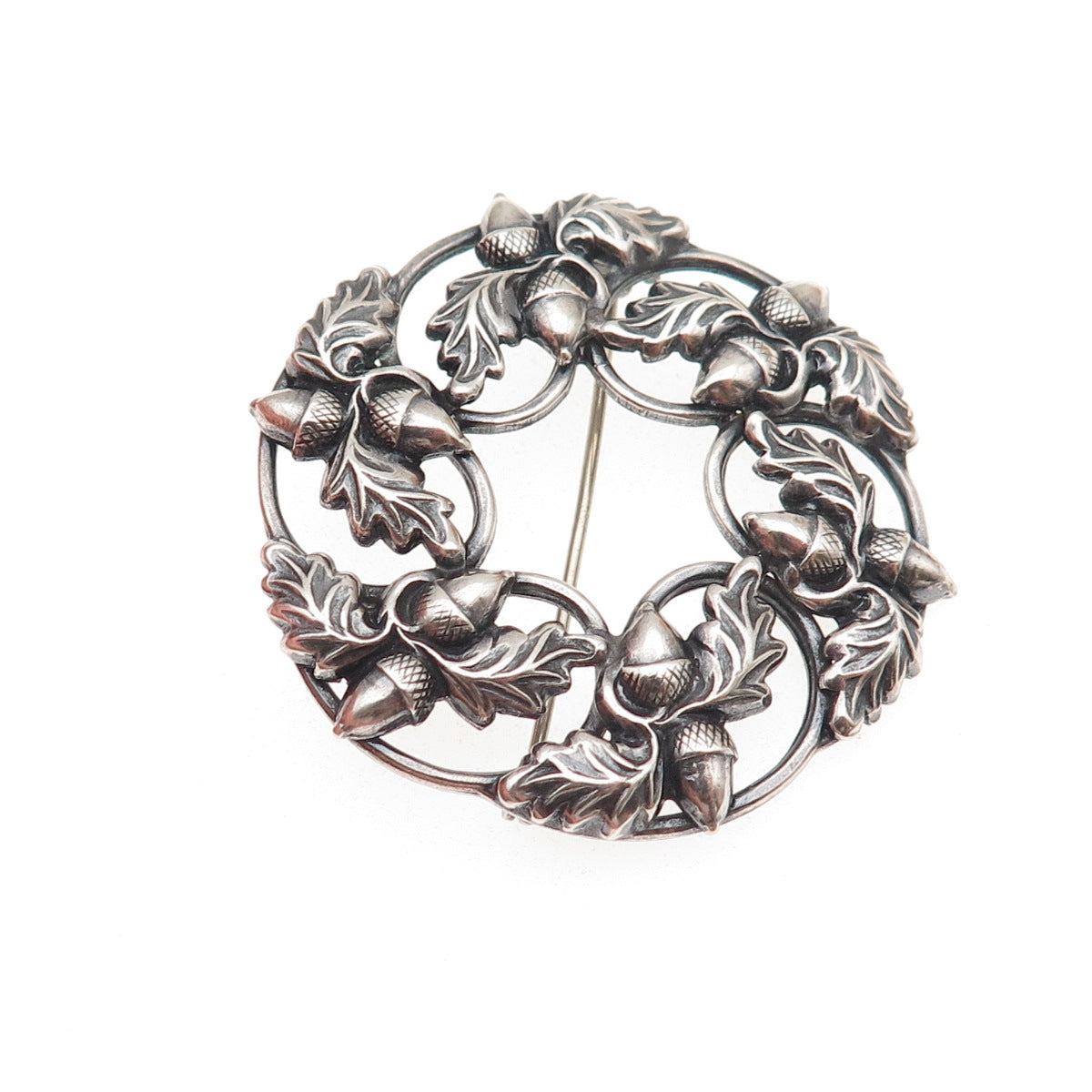 Danecraft 925 Sterling Silver Antique Art Deco Acorn Floral Oxidized Pin Brooch