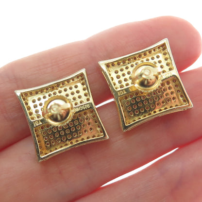 925 Sterling Silver Gold Plated Round-Cut C Z Princess Square Stud Earrings