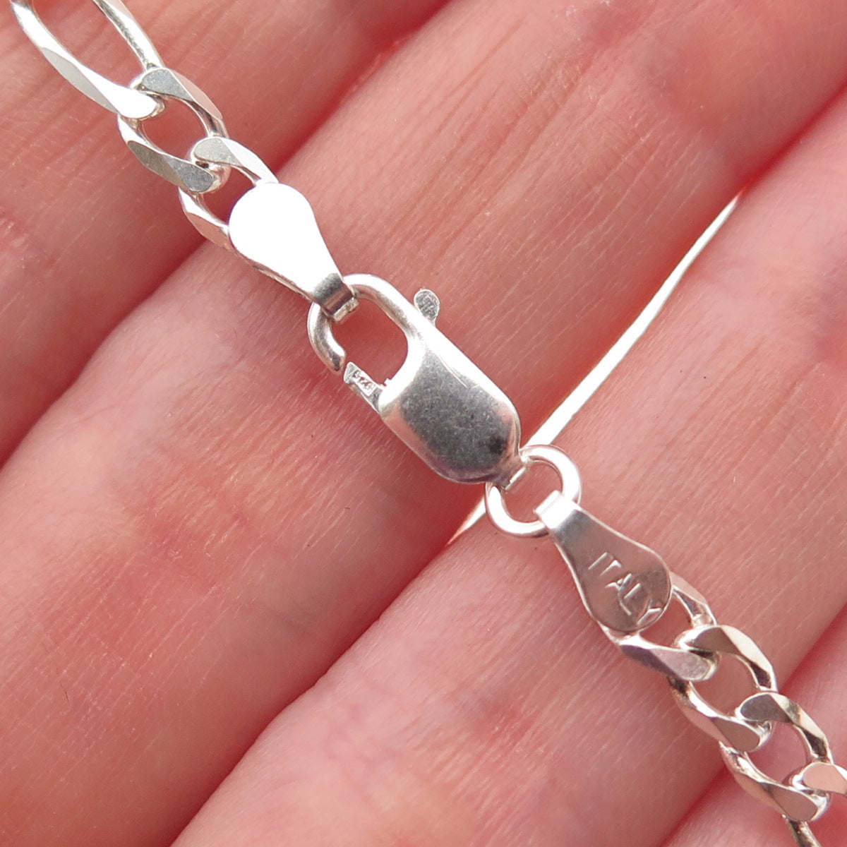 925 Sterling Silver Italy Figaro Link Bracelet 7"