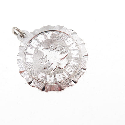 925 Sterling Silver Vintage Merry Christmas Tree Charm Pendant