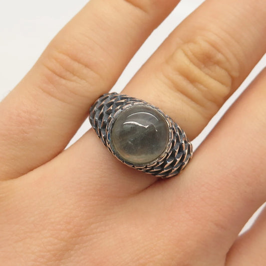 925 Sterling Silver Vintage Real Labradorite Gemstone Cone Ring Size 6.25