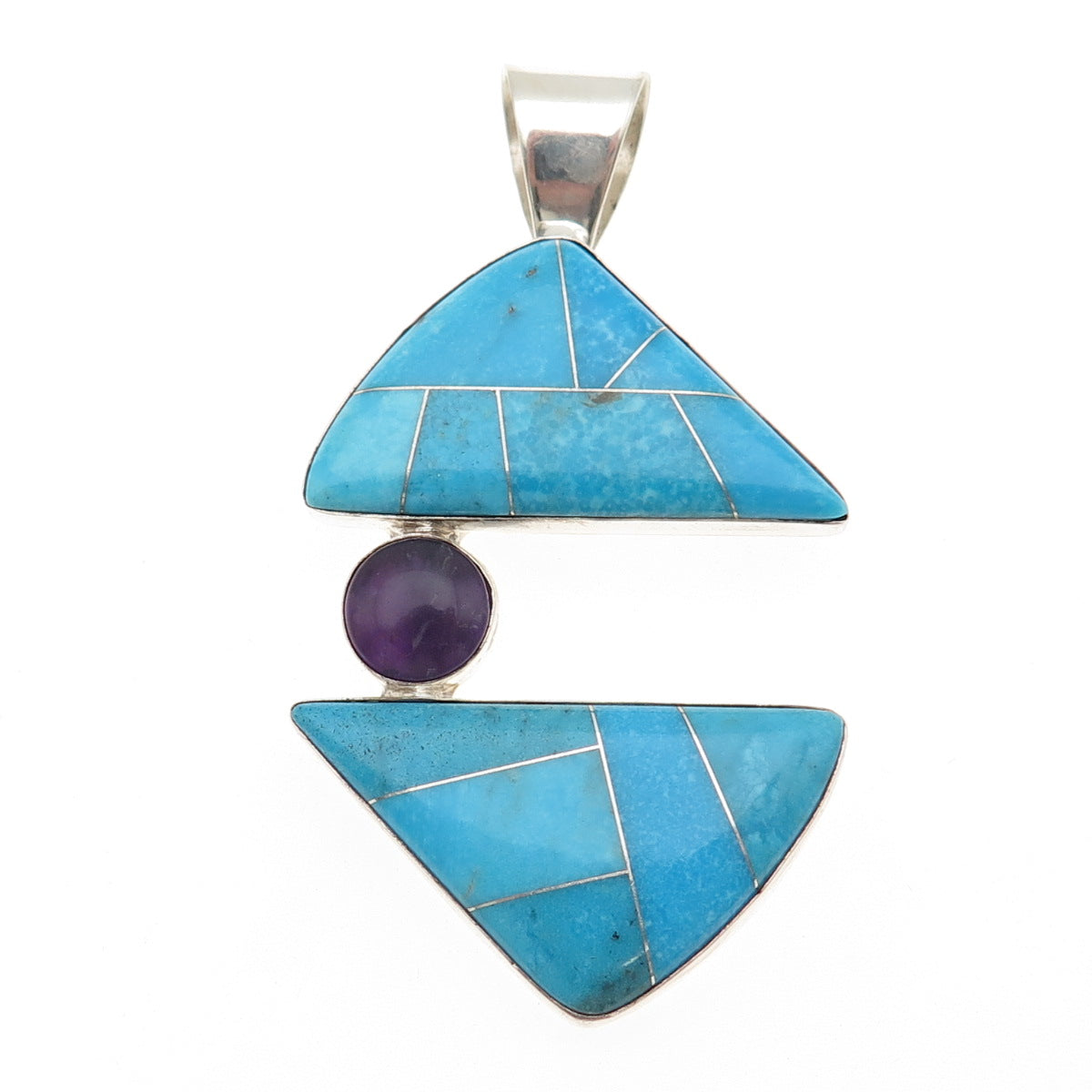 Jay King Desert Rose 925 Sterling Silver Vintage Real Turquoise Amethyst Pendant