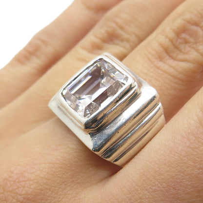 925 Sterling Silver Vintage Emerald-Cut C Z Modernist Ring Size 10