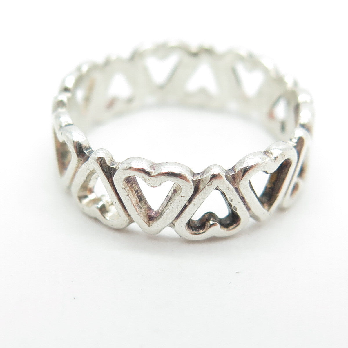 925 Sterling Silver Vintage All Around Heart Link Band Ring Size 5.75