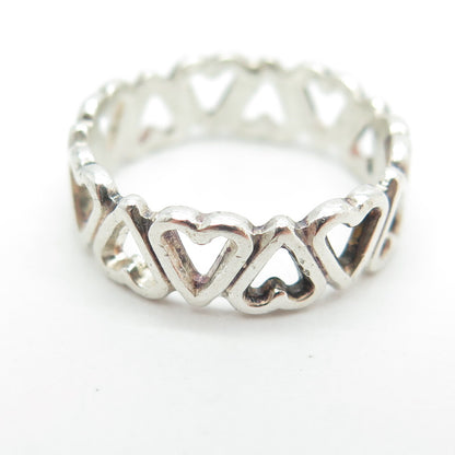 925 Sterling Silver Vintage All Around Heart Link Band Ring Size 5.75