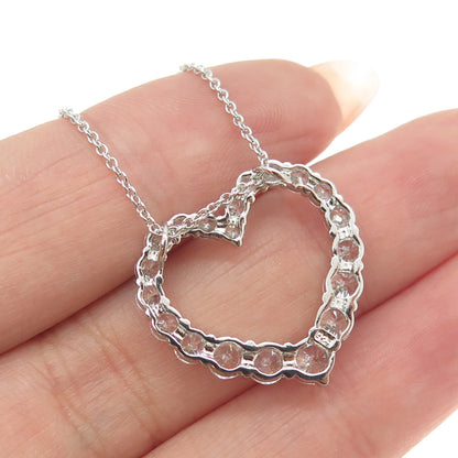 925 Sterling Silver Round-Cut Shaped C Z Open Heart Rolo Chain Necklace 16-18"