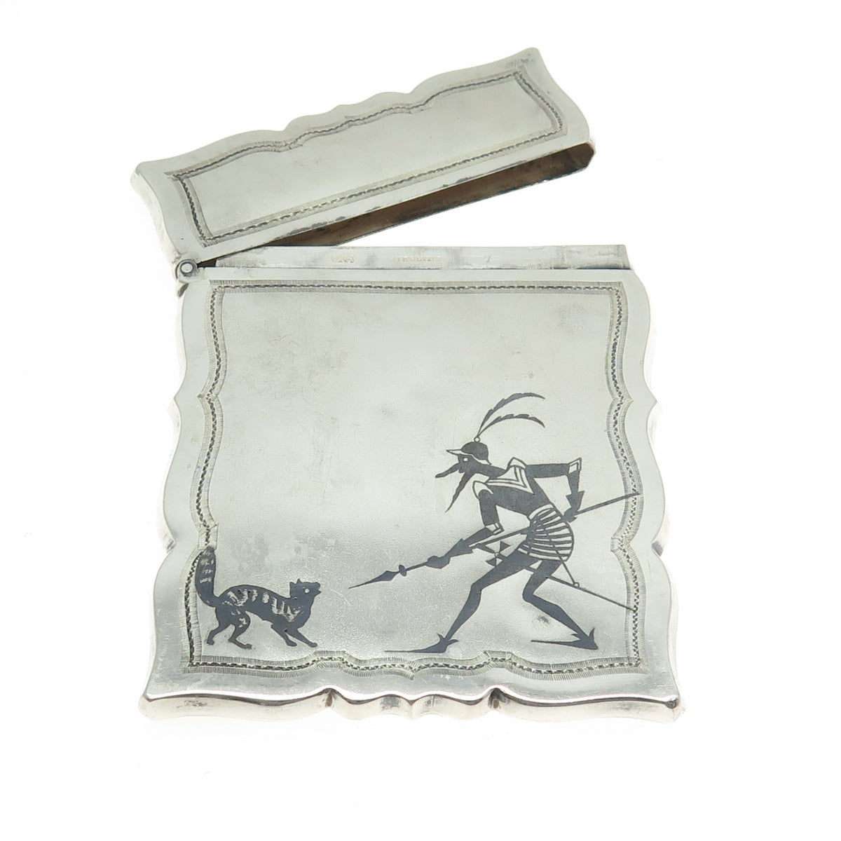 WHITING MFG CO. 925 Sterling Silver Antique Art Deco Cat & Warrior Card Case #7