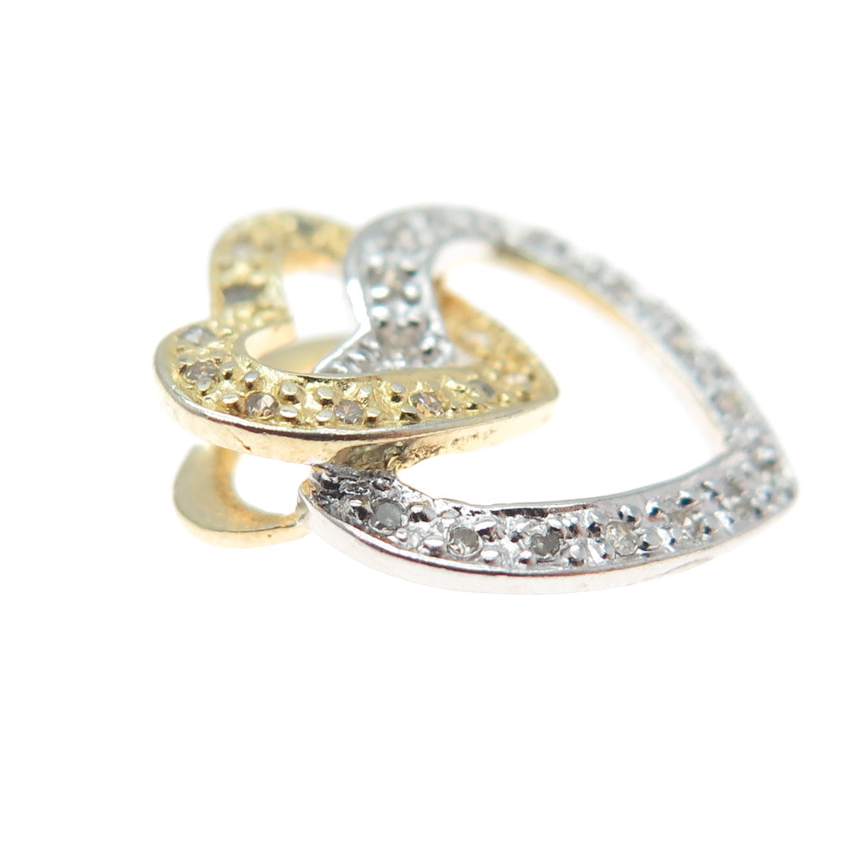 925 Sterling Silver 2-Tone Real Diamond Interlocked Heart Slide Mini Pendant
