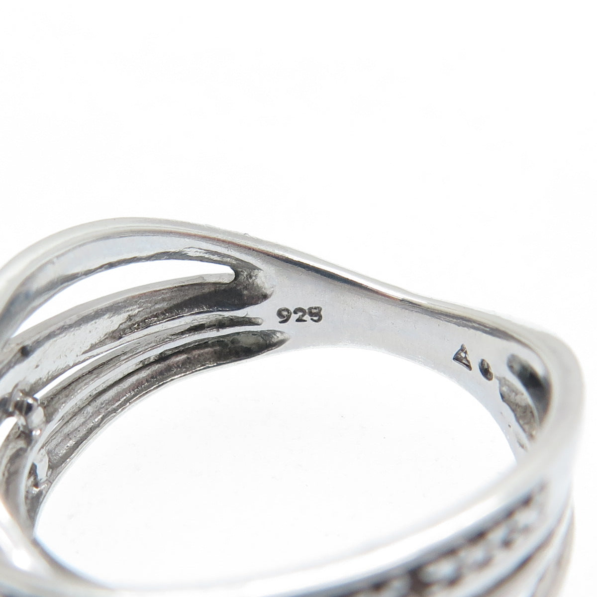 925 Sterling Silver Real Round-Cut Black & White Diamond Crisscross Ring Size 7