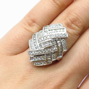 925 Sterling Silver C Z Modernist Ring Size 6