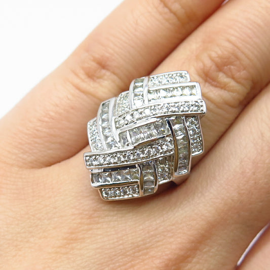 925 Sterling Silver C Z Modernist Ring Size 6