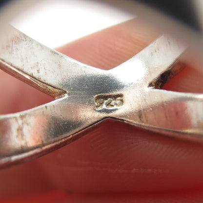 925 Sterling Silver Vintage Modernist Crisscross Oxidized Ring Size 7.25