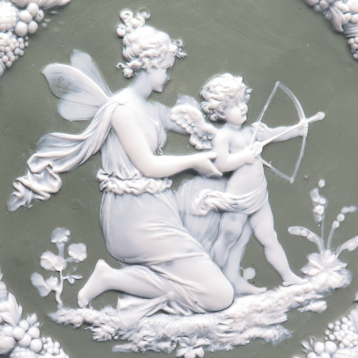 Antique German Jasperware Fairy & Cupid Collectable Wall Plaque