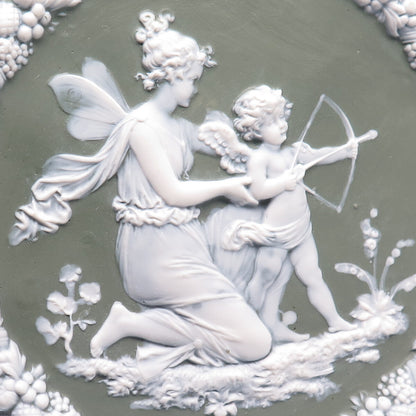 Antique German Jasperware Fairy & Cupid Collectable Wall Plaque