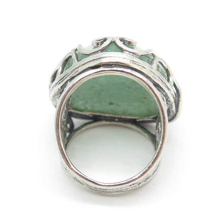 925 Sterling Silver Vintage Roman Glass Modernist Statement Ring Size 6.25