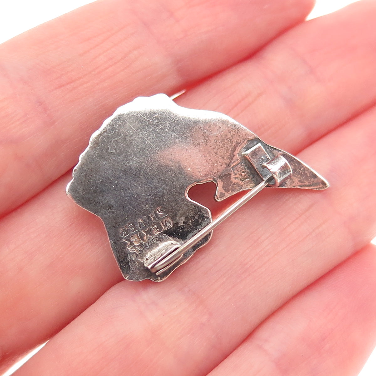 925 Sterling Silver Vintage Mexico Real Turquoise Fish Oxidized Pin Brooch