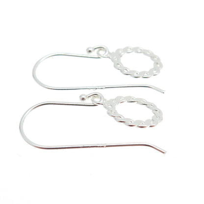 925 Sterling Silver Twisted Rope Circle Dangling Earrings