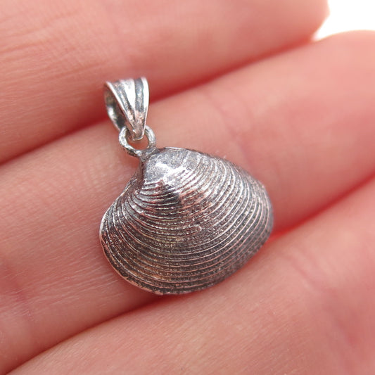 925 Sterling Silver Vintage Seashell Oxidized Minimalist Charm Pendant